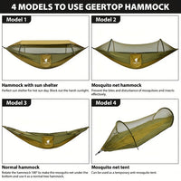 3 In 1 Outdoor Hammock With Mosquito Net Sun Shelter Rainfly, Waterproof Double Sleep Rest Camping Hammock Travel