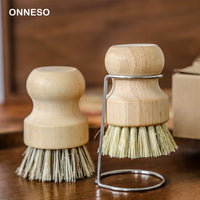 Kitchen Gadget Natural Wooden Brush Sisal Household Kitchen Short Handle Coconut Palm Cleaning Decontamination Brush