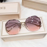 Luxury Round Gradient Sunglasses Women Metal Curved Temples Eyewear Ocean Rimless Fashion Sun Glasses Ladies UV400