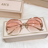 Luxury Round Gradient Sunglasses Women Metal Curved Temples Eyewear Ocean Rimless Fashion Sun Glasses Ladies UV400