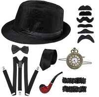 1920s Mens Gatsby Gangster Accessories Set Panama Hat Suspender Bow Tie 20s Great Gatsby Accessories