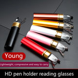 Reading Glasses Anti-blue Light For Men Women Metal Frame Portable HD Pen Holder Ultralight Glasses Radiation Protection