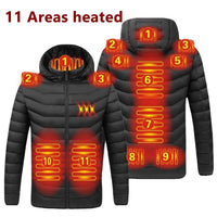 NEW Men Heated Jackets Outdoor Coat USB Electric Battery Long Sleeves Heating Hooded Jackets Warm Winter Thermal Clothing Jack's Clearance