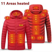 NEW Men Heated Jackets Outdoor Coat USB Electric Battery Long Sleeves Heating Hooded Jackets Warm Winter Thermal Clothing Jack's Clearance