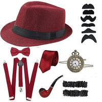 1920s Mens Gatsby Gangster Accessories Set Panama Hat Suspender Bow Tie 20s Great Gatsby Accessories