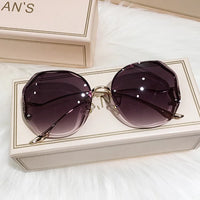 Luxury Round Gradient Sunglasses Women Metal Curved Temples Eyewear Ocean Rimless Fashion Sun Glasses Ladies UV400