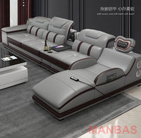 MINGDIBAO Leather Sofa with Bluetooth & Massage – L-Shaped Sectional