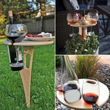 Outdoor Wine Table with Foldable Round Desktop Mini Wooden Picnic Table for Picnic Camping Wine Table Goblet Holder Wine Rack