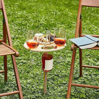 Outdoor Wine Table with Foldable Round Desktop Mini Wooden Picnic Table for Picnic Camping Wine Table Goblet Holder Wine Rack