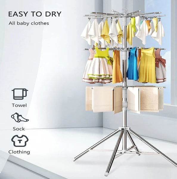 Foldable Clothes Drying Laundry Rack Portable Space Saving Adjustable Height-Adjustable Stainless Steel Laundry Drying Rack