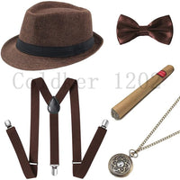 1920s Mens Gatsby Gangster Accessories Set Panama Hat Suspender Bow Tie 20s Great Gatsby Accessories