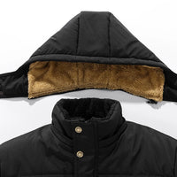 New Men Winter Parka Fleece Lined Thick Warm Hooded Fur Collar Coat Male Size 5XL Plush Jacket Autumn Work Outwearing Black