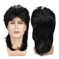 Mullet Wigs for Men 80s Costumes Mens Black Fancy Party Accessory Cosplay Hair Wig