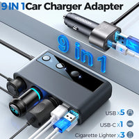 Joyroom 154W  9 in 1 Car Charger Adapter PD 3 Socket Cigarette Lighter Splitter Charge Independent Switches DC Cigarette Outlet