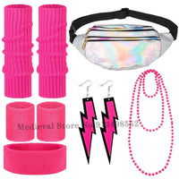 Women's 80s Disco Party Costume Set - Neon Accessories, Headband, Bag, Earrings