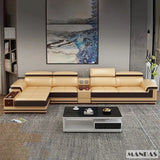 Elegant Living Room Sofas - Italian Genuine Leather Sectional Sofa Set with Adjustable Headrests and Bluetooth Speaker