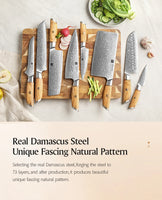 XINZUO 1-8pcs Kitchen Knife Set 73 Layers Custom Damascus Steel 15°±1 Per Side Steel Blade with Olive Wood Handle