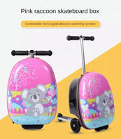 Kids Skateboard Luggage Schoolbag Folding Trolley Case Children's Suitcase on Wheels Travel Bag Cartoon Skating Ride Scooter