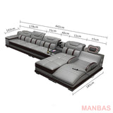 MINGDIBAO Leather Sofa with Bluetooth & Massage – L-Shaped Sectional