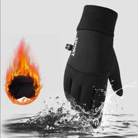 Black Winter Warm Full Fingers Waterproof Cycling Outdoor Sports Running Motorcycle Ski Touch Screen Fleece Gloves