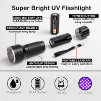 21LED UV Flashlight Glue Curing Flashlamp Ultraviolet Ink Dryer Money Fluorescer Detector UV Oil Curing Purple Light Torch