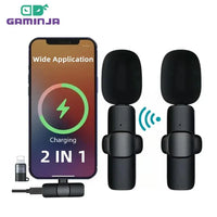 GAMINJA Wireless Lavalier Microphone Portable Audio Video Recording Mini Mic For iPhone Android Long battery life Live Broadcast