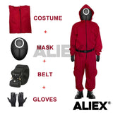 Squid Game Costume Set - Cosplay Jumpsuit, Jacket, Helmet, Masks, Party Props