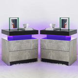 Side Bed Table With LED Light Bedside Tables for the Bedroom Furniture Generic Nightstand Set of 2 LED Nightstand With 2 Drawers