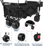 Collapsible Wagon Heavy Duty Folding Wagon Cart with Removable Canopy, 4" Wide Large All Terrain Wheels, Brake,