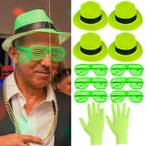 Neon 80s Party Glasses, Hats, Gloves - 8pcs