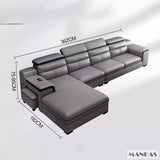 MINGDIBAO Leather Sectional Sofa Set with Cup Holder, USB, Adjustable Headrests & Bluetooth Speaker Living Room Couch with Stool