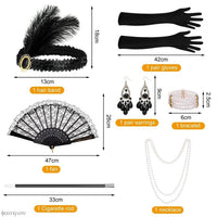 1920s Women Vintage Flapper Gatsby Costume Accessories Set 20s Headband Pearl Necklace Gloves Cigarette Holder Anime Earring Set