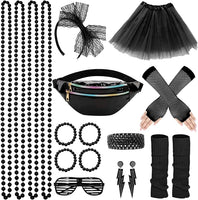 Women's 80s Retro Party Dress Accessory Set - Fishnet Gloves, Leg Warmers, Tutu Skirts (19pcs)