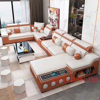 MANBAS Modern Scientific Cloth Sectional Sofa Set with Chaise Lounge, Bluetooth Speakers, and USB Charging Ports for Living Room