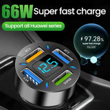 66W 4 Ports USB Car Charger Fast Charging PD Quick Charge 3.0 USB C Car Phone Charger Adapter For iPhone 13 12 Xiaomi Samsung Jack's Clearance