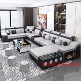 MANBAS Modern Scientific Cloth Sectional Sofa Set with Chaise Lounge, Bluetooth Speakers, and USB Charging Ports for Living Room