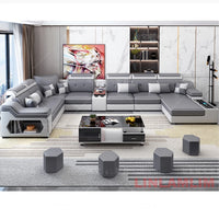 MANBAS Modern Scientific Cloth Sectional Sofa Set with Chaise Lounge, Bluetooth Speakers, and USB Charging Ports for Living Room