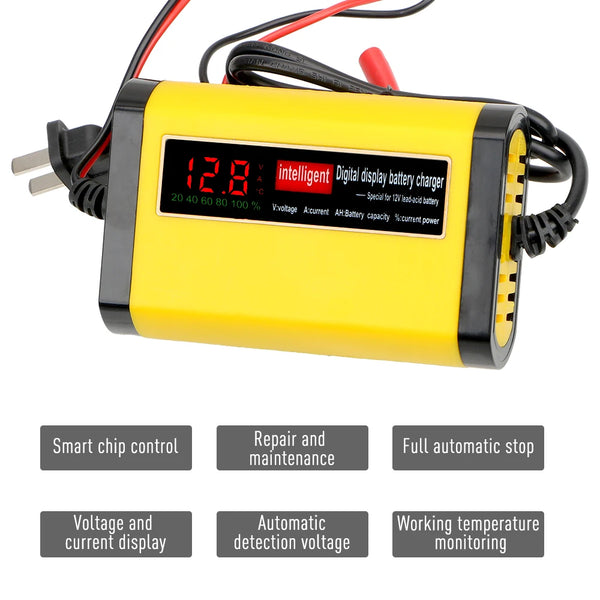 12V 2A Smart Lead Acid Battery Charger Lcd Display 110V 220V For 5AH 7AH 12AH 20AH Motorcycle Toy Car Charge EU US Plug