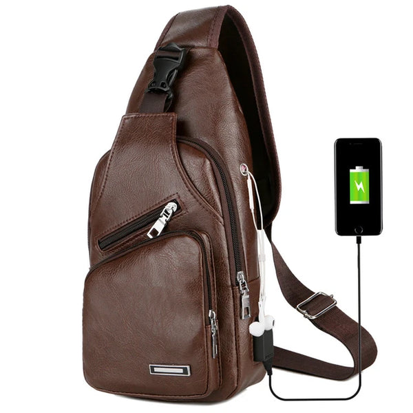 USB Charging Chest Bag with Headset Hole Men's Multifunction Single Strap Anti-theft Chest Bag with Adjustable Shoulder Strap