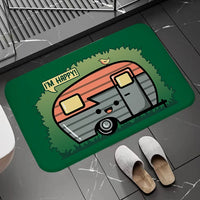 Non-slip Washable Kitchen Mat - Happy Campers Design, Absorbent Bathroom Rug, Caravan Doormat