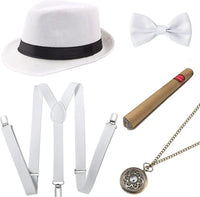 1920s Mens Gatsby Gangster Accessories Set Panama Hat Suspender Bow Tie 20s Great Gatsby Accessories