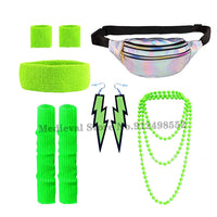 Women's 80s Disco Party Costume Set - Neon Accessories, Headband, Bag, Earrings