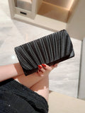 Women's Elegant Satin Evening Bag Pleated Clutch Wedding Purse Formal Tote Party Prom Clutch with Rhinestones for Wedding, Bride