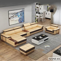 Elegant Living Room Sofas - Italian Genuine Leather Sectional Sofa Set with Adjustable Headrests and Bluetooth Speaker