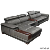 Elegant Living Room Sofas - Italian Genuine Leather Sectional Sofa Set with Adjustable Headrests and Bluetooth Speaker