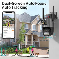 Outdoor Wifi PTZ Camera 4K 8MP HD Dual-Lens Dual Screen Camera AI Auto Tracking 4MP Video Surveillance Police Light Alarm iCSee