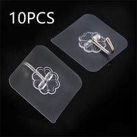 10PCS Transparent Stainless Steel Adhesive Hooks - Key Storage Hanger, Multi-Function