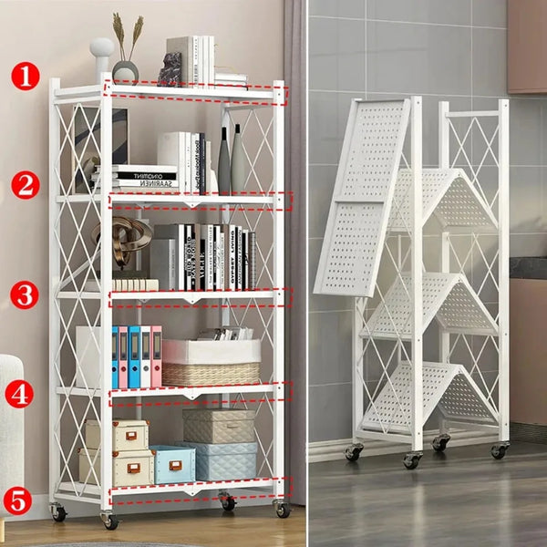 Multifunctional Flower Stand Shelves Storage Shelf Portable Folding Large Iron Shelf Floor Foldable Storage Shelving Bookshelf