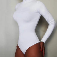 Women Black Long Sleeve Bodysuit Autumn Winter Turtleneck Bodysuits Female Sexy Bodycon High Waist Romper Body