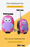 Kids Skateboard Luggage Schoolbag Folding Trolley Case Children's Suitcase on Wheels Travel Bag Cartoon Skating Ride Scooter